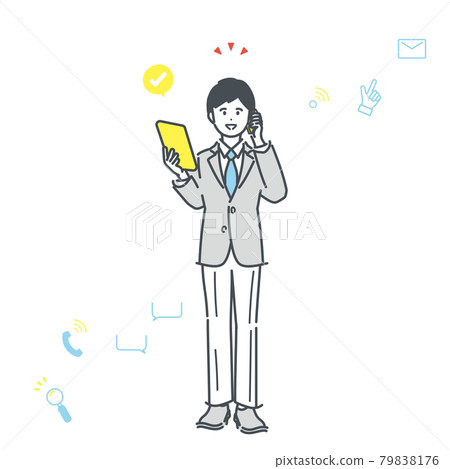 Full body illustration material of business person to call 79838176