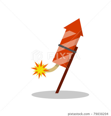 Rocket for fireworks. Firecracker and explosion. Cartoon flat illustration. 79838204