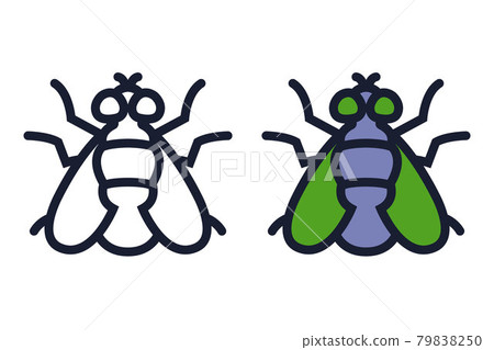 color and black and white icon of a house fly. color and black and white icon of a house fly. 79838250
