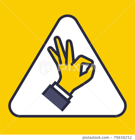 yellow sign in triangles showing by hand everything is ok. yellow sign in triangles showing by hand everything is ok. 79838252