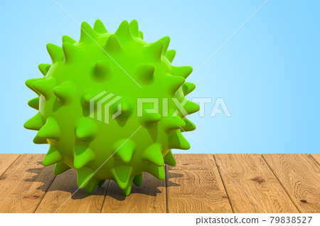 Spiky balls for massage or toy for pets on the wooden planks, 3D rendering 79838527