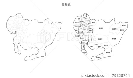 Blank Map-Japan-Entering Districts, Towns and Villages-Aichi Prefecture 79838744