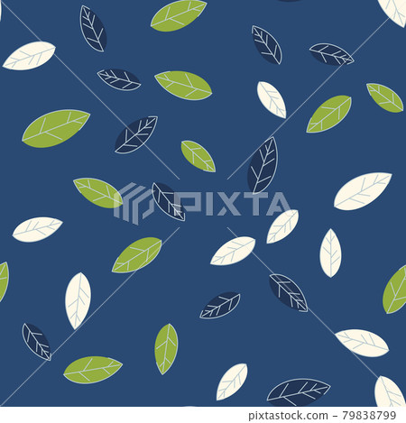 Seamless pattern of green and blue leaves on a dark background. Strict flat design. Geometric location. Natural eco motive. Printing on fabric, wrapping paper. Vector Seamless pattern of green and blue leaves on a dark background. Strict flat design. Geometric location. Natural eco motive. Printing on fabric, wrapping paper. Vector 79838799