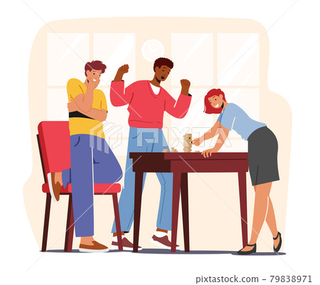 Characters Playing Board Games. Group of Young People Play Together on Weekend Around Table. Joyful Friends Sparetime 79838971