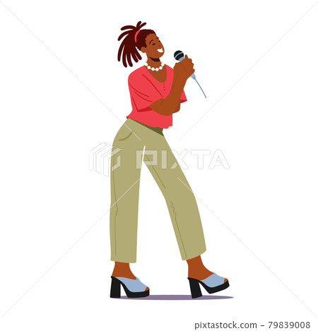 Super Star Singing Song. African Woman on Stage Performing Composition in Karaoke Bar. Artist Female Characters Singing Super Star Singing Song. African Woman on Stage Performing Composition in Karaoke Bar. Artist Female Characters Singing 79839008