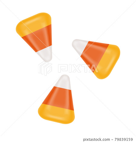 Three candy corns isolated on white background. Halloween sweet treat. Most popular fall confectionery in USA. Vector cartoon illustration 79839159