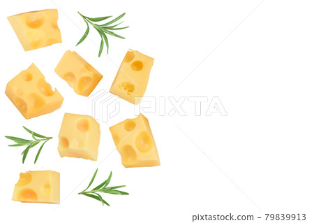 piece of cheese isolated on white background. Top view with copy space for your text. Flat lay 79839913