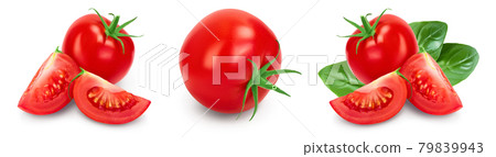 Tomato with slices isolated on white background with clipping path and full depth of field. Set or collection Tomato with slices isolated on white background with clipping path and full depth of field. Set or collection 79839943