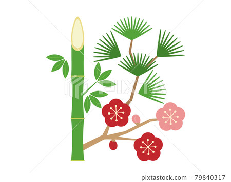 可用於賀年片等的松竹梅插圖。 79840317