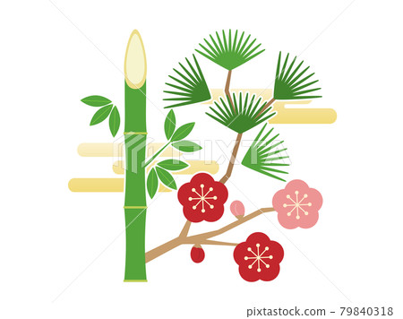 可用於將鬆竹梅和雲結合起來的新年賀卡的插圖 79840318