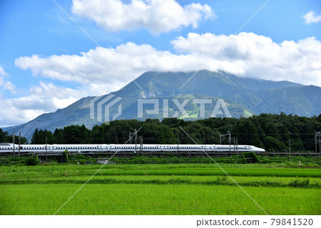 Shinkansen running against the backdrop of Mt. Ibuki 79841520