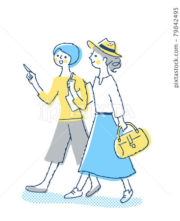 走與微笑的兩名婦女 走與微笑的兩名婦女 79842495