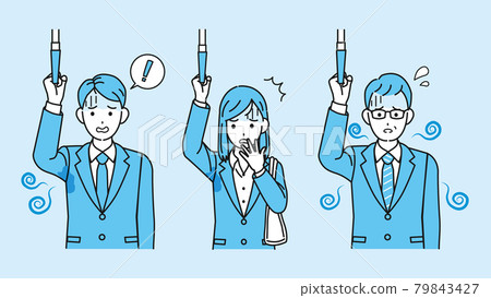 Men and women in suits who are worried about body odor, passengers in the car, axillary sweat, odor of aging, troubled commuting, illustration material 79843427