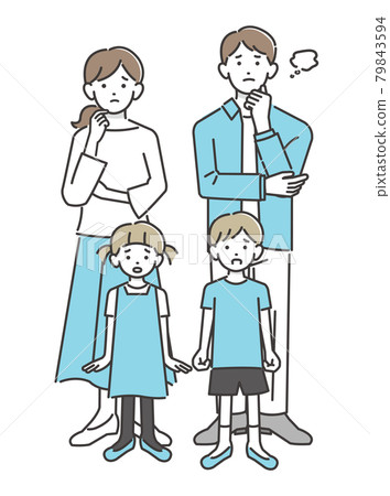 Vector illustration material of young family with troubled face / simple / child / couple 79843594