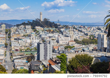 Sunny view of the Coit Tower and cityscape Sunny view of the Coit Tower and cityscape 79844792