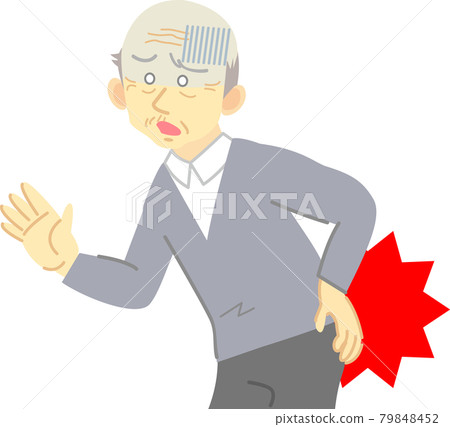Facial expression series that hurts the lower back due to back pain: For adult men of a wide range of ages Elderly generation Facial expression series that hurts the lower back due to back pain: For adult men of a wide range of ages Elderly generation 79848452