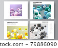 Vector layout of presentation slides design templates, multipurpose template for presentation brochure, business report. Abstract futuristic background with colorful 3d spheres, glossy bubbles, balls. 79886090