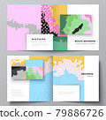 Vector layout of two covers templates for square design bifold brochure, flyer, cover design, book design, brochure cover. Japanese pattern template. Landscape background decoration in Asian style. 79886726