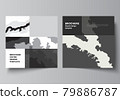 Vector layout of two square format covers design templates for brochure, flyer, magazine, cover design, book design, brochure cover. Landscape background decoration, halftone pattern grunge texture. 79886787