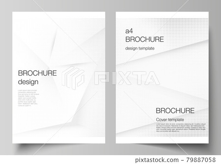 Vector layout of A4 cover mockups design templates for brochure, flyer layout, cover design, book design, brochure cover. Halftone dotted background with gray dots, abstract gradient background. 79887058