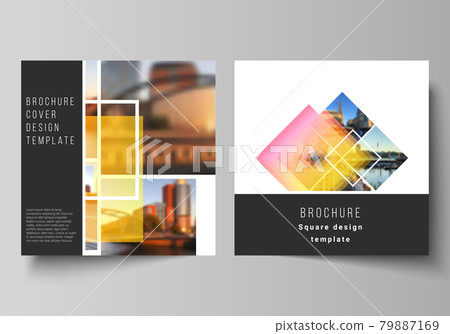 The minimal vector illustration of editable layout of two square format covers design templates for brochure, flyer, magazine. Creative trendy style mockups, blue color trendy design backgrounds. 79887169