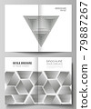 Vector layout of two A4 format modern cover mockups design templates for bifold brochure, magazine, flyer, booklet. Abstract geometric triangle design background using triangular style patterns. 79887267