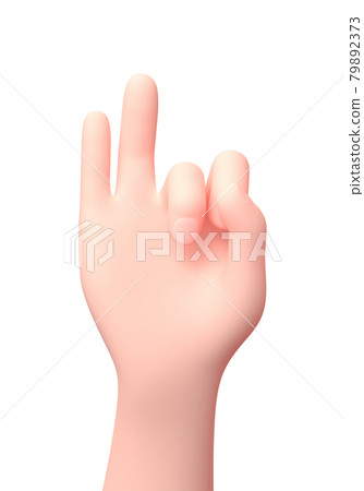 Two Fingers Raised Hand. 3D Cartoon Character. Isolated on White 79892373