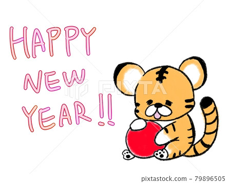 一隻可愛的老虎的新年賀卡,一隻像貓的老虎 一隻可愛的老虎的新年賀卡,一隻像貓的老虎 79896505