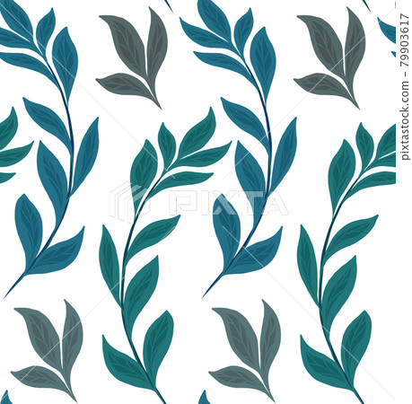 Seamless natural pattern with basil branches on a white background. Texture with hand drawn flat herbs. Fabric with simple branches and leaves. 79903617