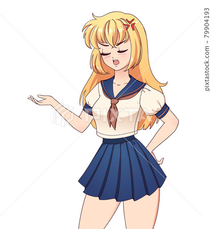 Angry anime manga girl with blonde hair 79904193