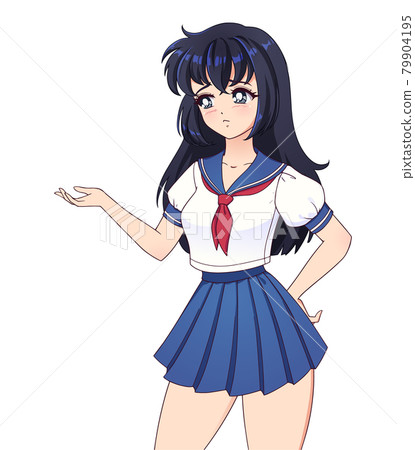 Sad anime manga girl with black hair Sad anime manga girl with black hair 79904195