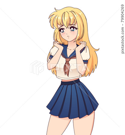 Sad anime manga girl with blonde hair Sad anime manga girl with blonde hair 79904269