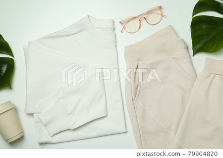 Stylish female wear on white background, top view 79904820