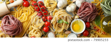 Concept of cooking tasty pasta, top view Concept of cooking tasty pasta, top view 79905233
