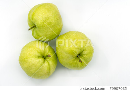 Top view guava fruits, three Guava fruits on white background. 79907085