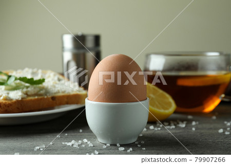 Concept of tasty breakfast with boiled egg, close up 79907266