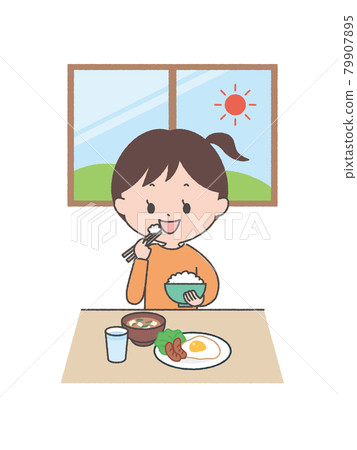Girl eating rice 79907895