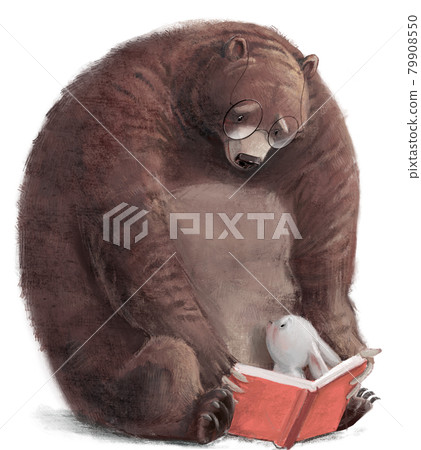 big brown bear with little hare and book big brown bear with little hare and book 79908550