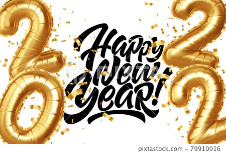 Happy new year 2022 metallic gold foil balloons... - Stock Illustration  [79910016] - PIXTA