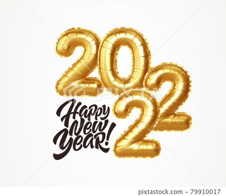 Happy new year 2022 metallic gold foil balloons on a white background. Golden helium balloons number 2022 New Year. Ve3ctor illustration Happy new year 2022 metallic gold foil balloons on a white background. Golden helium balloons number 2022 New Year. Ve3ctor illustration 79910017