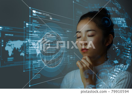 Woman analyzing data Woman analyzing data 79910594