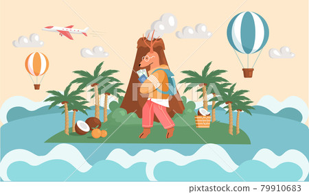 Trip in beautiful green park travel concept and adventure tourism. Journey, vacation to green island Trip in beautiful green park travel concept and adventure tourism. Journey, vacation to green island 79910683