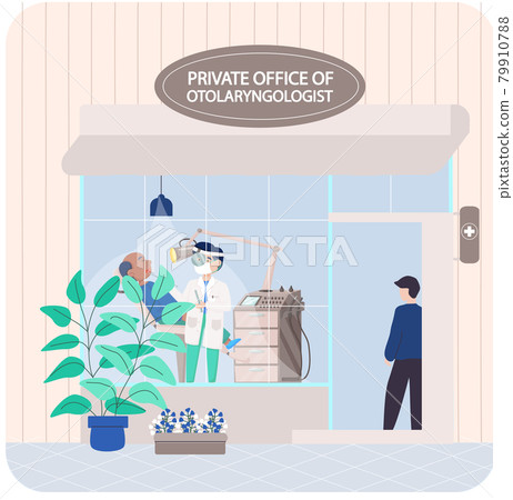 Private office of otolaryngologist for treatment of patients. Doctor examines and consults sick man Private office of otolaryngologist for treatment of patients. Doctor examines and consults sick man 79910788