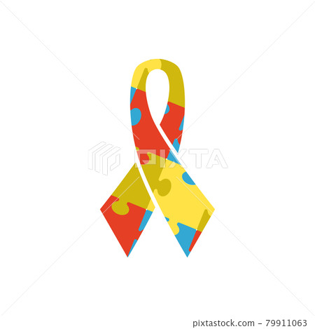 Ribbon from color pieces puzzle - logo for design to world autism awareness day. Ribbon from color pieces puzzle - logo for design to world autism awareness day. 79911063