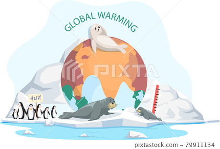 Small white seal and sea bear lies on ice floe. Wild animal need help on glacier in antarctica Small white seal and sea bear lies on ice floe. Wild animal need help on glacier in antarctica 79911134