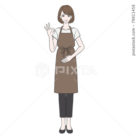 Cafe clerk making an OK mark Cafe clerk making an OK mark 79911458