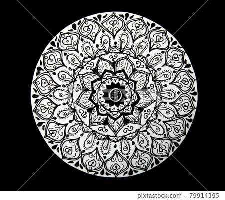 Flower mandala hand painted black and white Flower mandala hand painted black and white 79914395