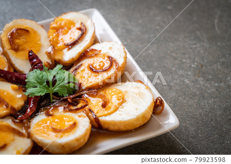 Fried Boiled Egg with Tamarind Sauce 79923598