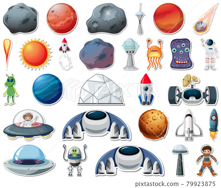 Set of stickers with Solar system objects isolated Set of stickers with Solar system objects isolated 79923875