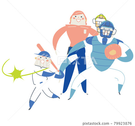 Catcher and referee looking up at a boy who shoots a bit Illustration material 79923876